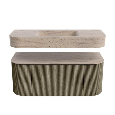 MONDIAZ THOR-DLUX Meuble de salle de bains 110cm arrondi gauche + droite couleur Shadow avec 1 tiroir et 2 portes. Vasque suspendue CLOUD Milieu sans trou de robinet couleur Saba. SW1463005