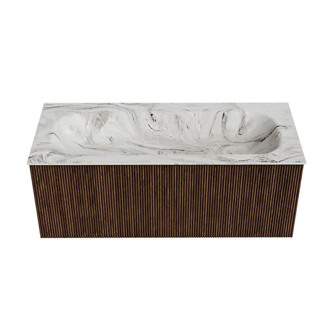 MONDIAZ KURVE-DLUX Meuble de salle de bains 110 cm couleur Walnut avec 1 tiroir. Lavabo BIG MEDIUM centré sans trou de robinet couleur Glace. SW1138064
