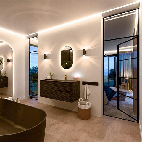 Mondiaz CIRO-DLUX Ensemble de meubles de salle de bains - 120x45x50cm - Lavabo solid surface Lava - 1 vasque à droite - 1 trou de robinet - 2 tiroirs - Shadow SW1532291