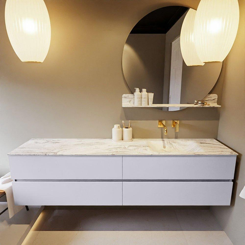 MONDIAZ VICA-DLUX Ensemble meuble de salle de bains - 200cm - meuble bas Cale - 4 tiroirs - lavabo encastré Cloud à droite - sans trous de robinet - version hauteur 60cm - Glace SW1088359