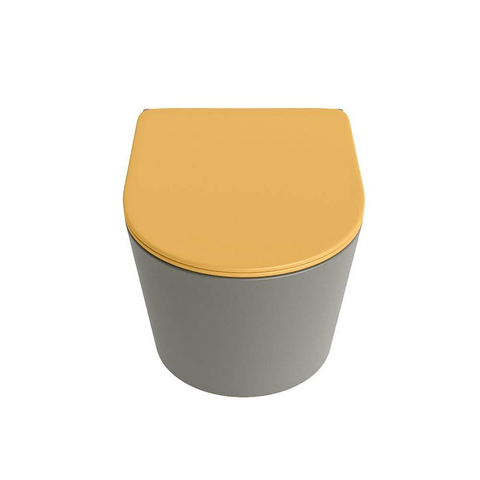 Mondiaz LAVIE hangtoilet – spoelrandloos – 36 x 53 cm – met softclose zitting – Smoke (lichtbruin), zitting Ocher (geel) SW1208679