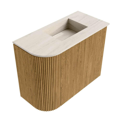 Mondiaz JOYA-DLUX 51.6cm meuble de toilette - arrondi gauche couleur Chêne - Vasque FAYE position Droite 1 trou de robinet couleur Meli. SW1423946