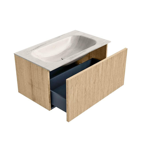MONDIAZ KURVE-DLUX Meuble de salle de bains 80 cm couleur Oak avec 1 tiroir et 0 porte. Lavabo BIG SMALL Centre 1 trou de robinet Meli. SW1431584