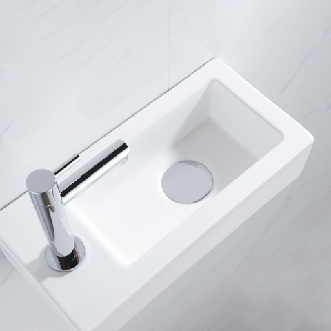 QeramiQ Fuente fonteinset – 37.5x18.5x9 cm – keramiek wit mat – kraangat links – chromen kraan SW1232720