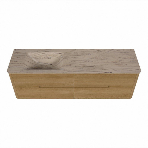 Mondiaz CIRO-DLUX Badkamermeubelset - 160x45x50cm - Solid surface wastafel Arena - 1 wasbak Links - 1 kraangat - 4 lades - Oak SW1531362
