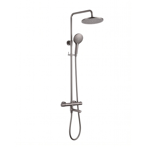 Fortifura Calvi Regendoucheset - thermostatisch - 25cm hoofddouche - gladde slang - ronde handdouche - draaibare baduitloop - Geborsteld Gunmetal PVD SW1592509