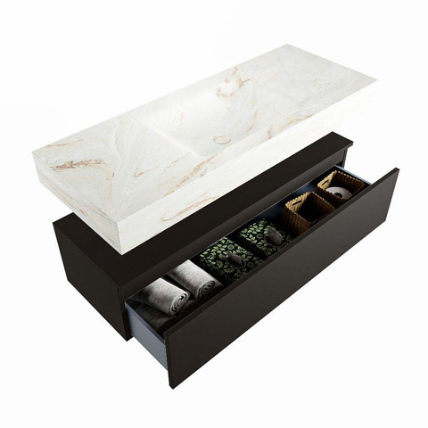 Mondiaz ALAN-DLUX Ensemble de meuble - 120cm - meuble Urban mat - 1 tiroir - Lavabo Cloud Frappe suspendu - vasque Centre - 0 trous de robinet SW804753