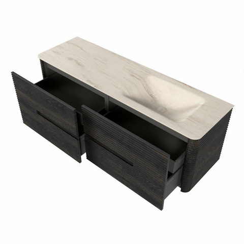 Mondiaz CIRO-DLUX Ensemble de meubles de salle de bains - 150x45x50cm - Plan-vasque en solid surface Meli - 1 bassin à droite - 1 trou de robinet - 4 tiroirs - Shadow SW1532528
