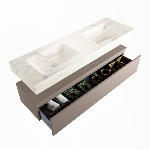 MONDIAZ ALAN - DLUX Badkamermeubelset - 150cm - onderkast - Smoke - 1 lade - vrijhangende wastafel - 2 wasbakken - 0 kraangaten - Ostra SW807190