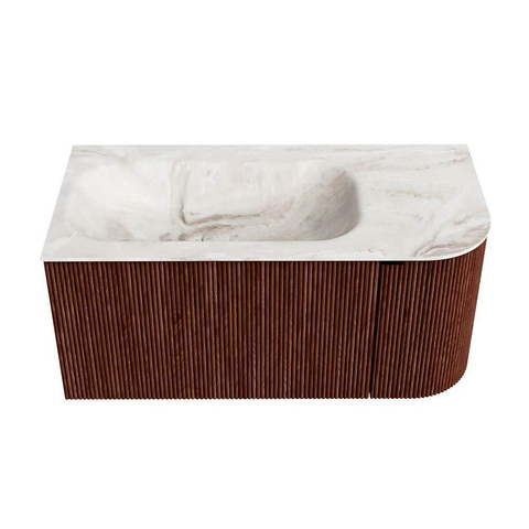 Mondiaz KURVE-DLUX Ensemble de meuble de salle de bains - 95x46x40cm - 1 tiroir - 1 porte - lavabo solid surface - gauche - sans trou de robinet - Ruby SW1415633