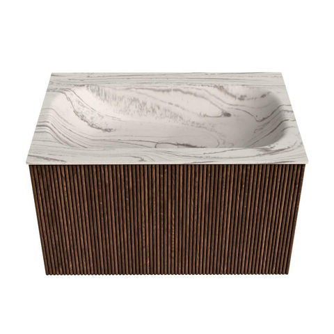 MONDIAZ KURVE-DLUX Meuble de salle de bains 70cm couleur Walnut avec 1 tiroir et 0 portes. Lavabo BIG SMALL Centre sans trou de robinet Nata. SW1432174