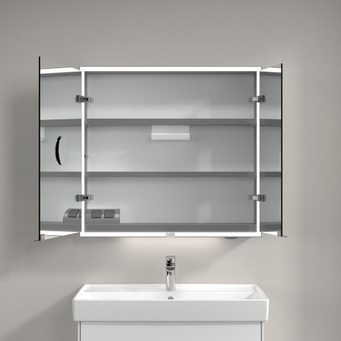 Villeroy & Boch My View Now My view spiegelkast - 80x75cm - 2 deuren - 2 contactdoos LED - zilver SW641657