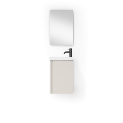 Saniclass Chaci Ensemble meuble de lavabo pour WC - 40x55cm - 1 porte - lavabo fontaine en marbre minéral - avec miroir rectangulaire - coton mat (beige) SW1130176