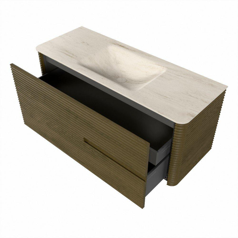 Mondiaz CIRO-DLUX Badkamermeubelset - 120x45x50cm - Solid surface wastafel Meli - 1 wasbak Midden - zonder kraangaten - 2 lades - Dusk SW1533152