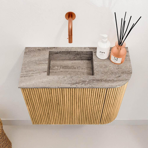 Mondiaz JOYA-DLUX 51.6cm toiletmeubel - ronding rechts kleur Oak - Wastafel FAYE positie Links Zonder kraangat kleur Oza. SW1424105