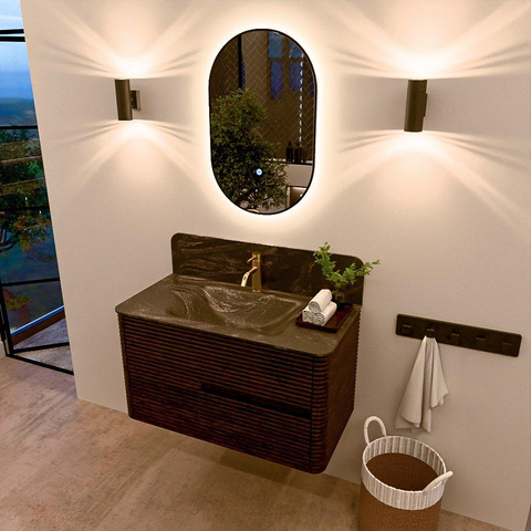 Mondiaz CIRO-DLUX Badkamermeubelset - 90x45x50cm - Solid surface wastafel Lava - 1 wasbak Midden - 1 kraangat - 2 lades - Walnut SW1530138