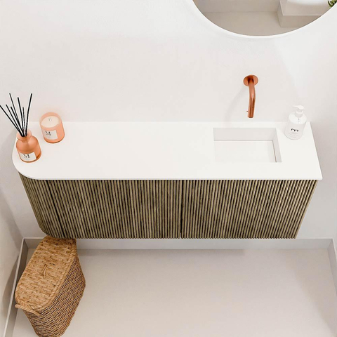 Mondiaz JOYA 101.6cm toiletmeubel - ronding links kleur Dusk - Wastafel FAYE positie Rechts Zonder kraangat kleur Talc. SW1421589