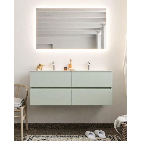 MONDIAZ VICA Ensemble de meuble salle de bain - 120cm - 4 tiroirs - lavabo Moon double - 2 trous de robinet - solid surface grise SW410834