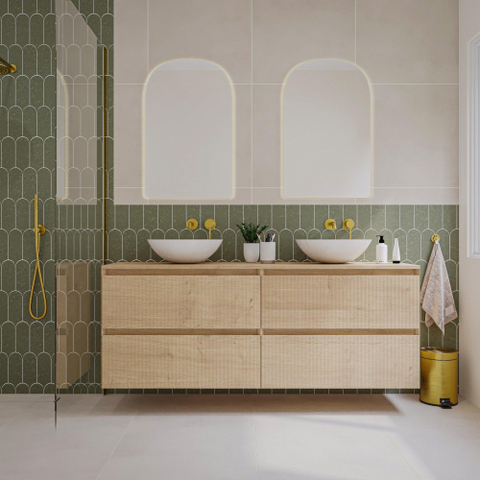 Saniclass Holz Atelier Meuble sous lavabo de salle de bains - 160x45x60cm - 4 tiroirs - Chêne naturel SW1420813