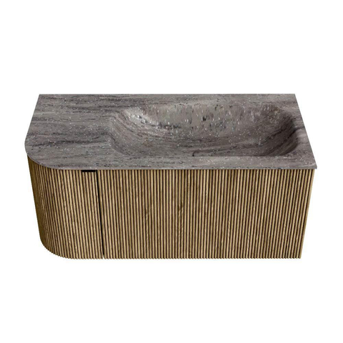 MONDIAZ KURVE-DLUX 95cm badmeubel ronding Links kleur Dusk met 1 lade en 1 deur. Wastafel BIG SMALL Rechts 1 kraangat Oza. SW1432966