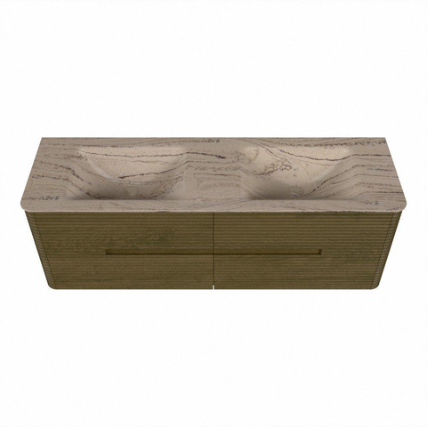 Mondiaz CIRO-DLUX Badkamermeubelset - 150x45x50cm - Solid surface wastafel Arena - 2 wasbak Dubbel - 2 kraangaten - 4 lades - Dusk SW1533108