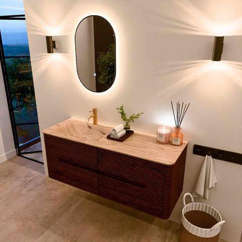 Mondiaz CIRO-DLUX Ensemble de meubles de salle de bains - 130x45x50cm - Plan-vasque en solid surface Arena - 1 vasque à gauche - 1 trou de robinet - 4 tiroirs - Ruby SW1531703