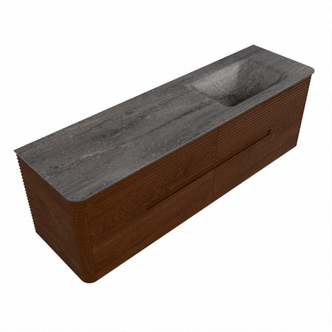 Mondiaz CIRO-DLUX Badkamermeubelset - 160x45x50cm - Solid surface wastafel Oza - 1 wasbak Rechts - zonder kraangaten - 4 lades - Ruby SW1531910