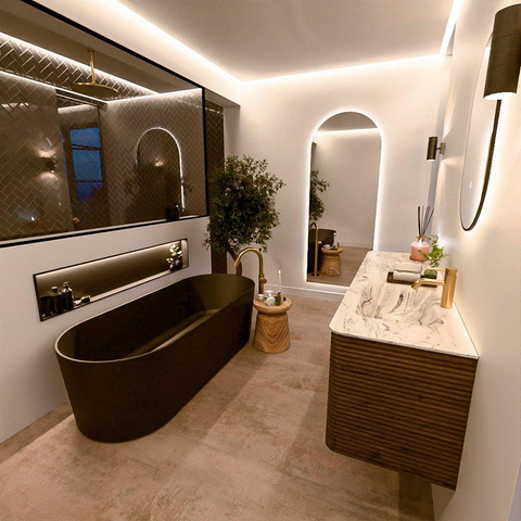 Mondiaz CIRO-DLUX Ensemble meuble de salle de bains - 160x45x50cm - Plan-vasque solid surface Glace - 1 lavabo à droite - 1 trou de robinet - 4 tiroirs - Dusk SW1532994