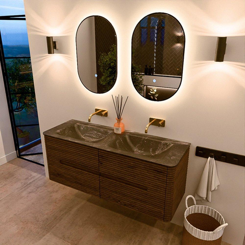 Mondiaz CIRO-DLUX Badkamermeubelset - 130x45x50cm - Solid surface wastafel Lava - 2 wasbak Dubbel - zonder kraangaten - 4 lades - Dusk SW1532932