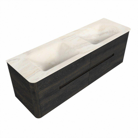 Mondiaz CIRO-DLUX Badkamermeubelset - 150x45x50cm - Solid surface wastafel Ostra - 2 wasbak Dubbel - 2 kraangaten - 4 lades - Shadow SW1532314