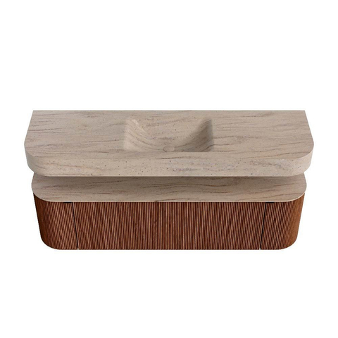 MONDIAZ THOR-DLUX 160cm meuble de salle de bains arrondi gauche + droite couleur Ruby avec 1 tiroir et 2 portes. Vasque suspendue CLOUD Milieu sans trou de robinet couleur Saba. SW1465351