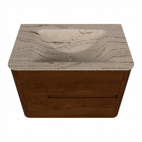 Mondiaz CIRO-DLUX Meuble de salle de bains - 70x45x50cm - Plan vasque solid surface Arena - 1 vasque au milieu - sans trous de robinetterie - 2 tiroirs - Ruby SW1531878