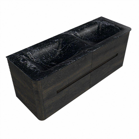 Mondiaz CIRO-DLUX Meuble de salle de bains - 130x45x50cm - Lavabo solid surface Lava - 2 vasques Double - 2 trous de robinet - 4 tiroirs - Shadow SW1532278