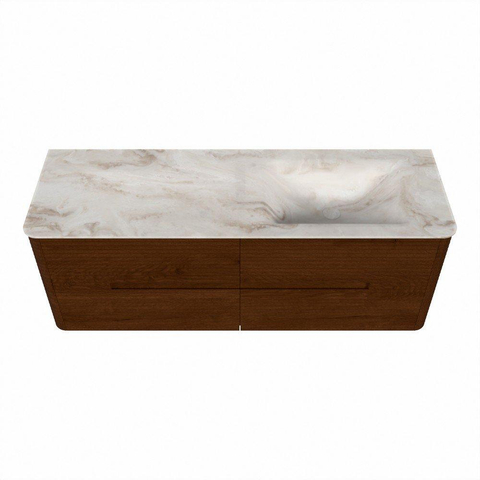 Mondiaz CIRO-DLUX Badkamermeubelset - 140x45x50cm - Solid surface wastafel Frappe - 1 wasbak Rechts - zonder kraangaten - 4 lades - Ruby SW1531328