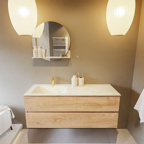 MONDIAZ VICA-DLUX Badkamermeubelset - 130cm - onderkast washed oak - 2 lades - inbouw wastafel cloud links - 1 kraangat - 60cm hoge versie - opalo SW1088422