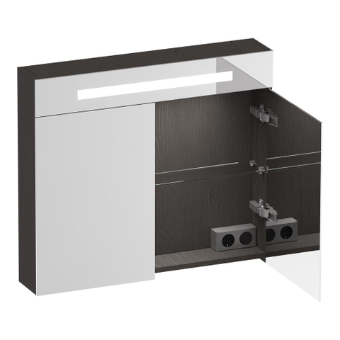 BRAUER Promise Deluxe armoire de toilette - 80x70x15cm - avec éclairage - 2 portes miroir double face - Anthracite Bois SW1203698