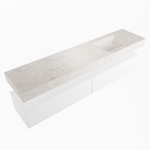 Mondiaz ALAN-DLUX Ensemble de meuble - 200cm - meuble Talc mat - 2 tiroirs - Lavabo Cloud Ostra suspendu - vasque Droite - 0 trous de robinet SW807187