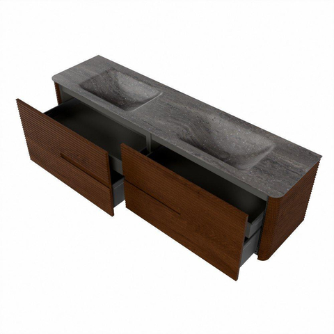 Mondiaz CIRO-DLUX Meuble de salle de bains - 180x45x50cm - Plan vasque solid surface Oza - 2 lavabos Double - 2 trous de robinetterie - 4 tiroirs - Ruby SW1532135