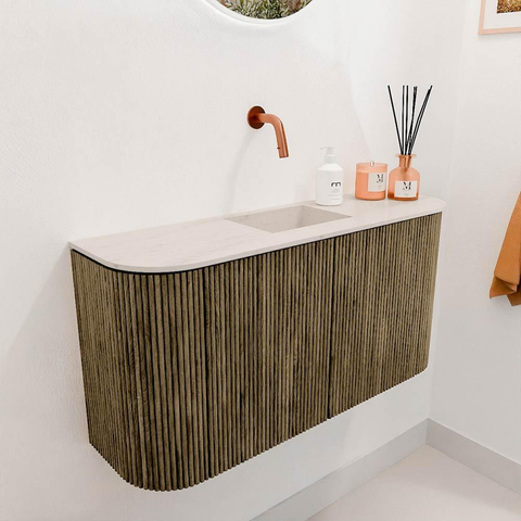 Mondiaz JOYA-DLUX Meuble de salle de bains 83.2cm - arrondis gauche et droite couleur Dusk - Vasque FAYE position Milieu Sans trou de robinet couleur Meli. SW1425870