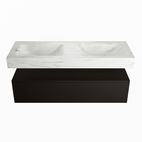Mondiaz ALAN-DLUX Ensemble de meuble - 130cm - meuble Urban mat - 1 tiroir - Lavabo Cloud Opalo suspendu - vasque Gauche et droite - 2 trous de robinet SW806398
