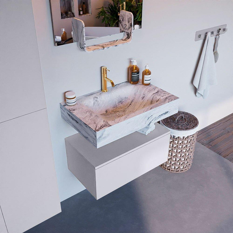 MONDIAZ ALAN - DLUX Badkamermeubelset - 70cm - onderkast - Cale - 1 lade - vrijhangende wastafel - wasbak midden - 1 kraangat - Glace SW806197