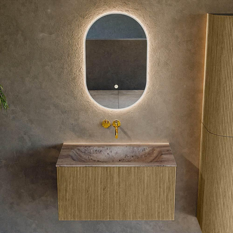 MONDIAZ KURVE-DLUX 80cm badmeubel kleur Dusk met 1 lade en 0 deuren. Wastafel BIG SMALL Midden zonder kraangat Oza. SW1432969
