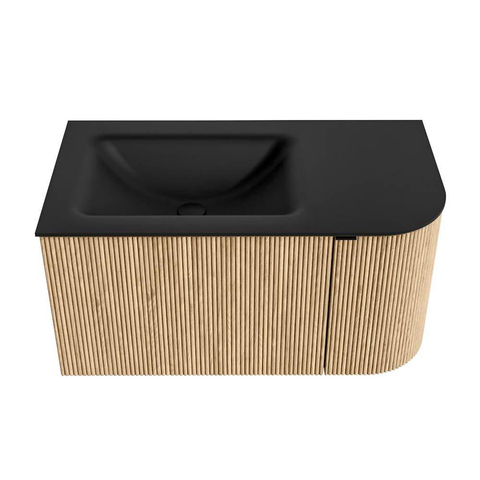 MONDIAZ KURVE 85cm badmeubel met module 25 R kleur Oak met 1 lade en 1 deur. Wastafel CLOUD links 1 kraangat Urban. SW1138341