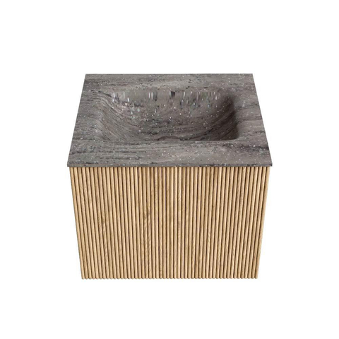 MONDIAZ KURVE-DLUX 50cm badmeubel kleur Oak met 1 lade en 0 deuren. Wastafel GRUNNE Midden 1 kraangat Oza. SW1432609