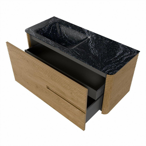 Mondiaz CIRO-DLUX Badkamermeubelset - 110x45x50cm - Solid surface wastafel Lava - 1 wasbak Links - zonder kraangaten - 2 lades - Oak SW1530986