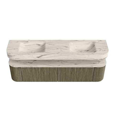 MONDIAZ THOR-DLUX Meuble de salle de bains - 190cm - arrondi gauche + droite - couleur Shadow - 2 tiroirs - 2 portes - Vasque suspendue CLOUD Double 2 trous de robinet - couleur Nata SW1466785