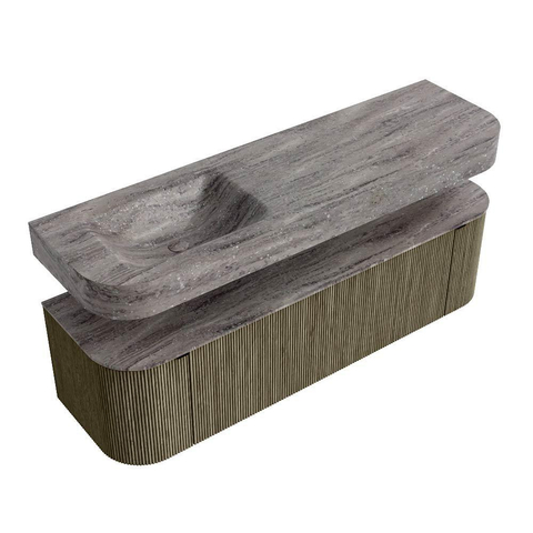 MONDIAZ THOR-DLUX Meuble de salle de bains - 160cm - arrondi gauche + droite - couleur Shadow - 1 tiroir - 2 portes - Vasque suspendue CLOUD Gauche sans trou de robinet - couleur Oza SW1465302