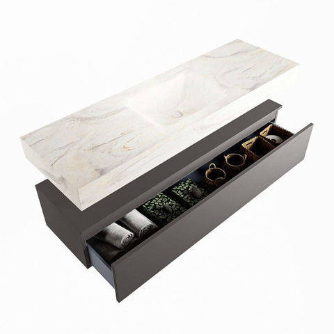 MONDIAZ ALAN - DLUX Badkamermeubelset - 150cm - onderkast - Dark grey - 1 lade - vrijhangende wastafel - wasbak midden - 0 kraangaten - Ostra SW807300