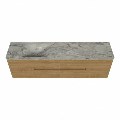Mondiaz CIRO-DLUX Meuble de salle de bains - 180x45x50cm - vasque solid surface Glace - 1 lavabo à gauche - sans trous de robinet - 4 tiroirs - Chêne SW1530861