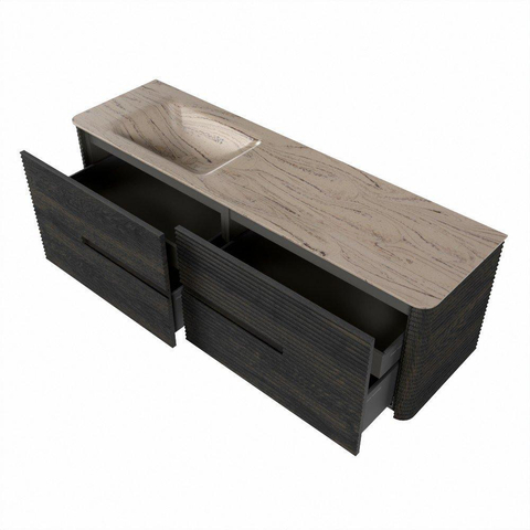 Mondiaz CIRO-DLUX Meuble de salle de bains - 160x45x50cm - Plan-vasque en solid surface Arena - 1 vasque à gauche - sans trous de robinetterie - 4 tiroirs - Shadow SW1532529